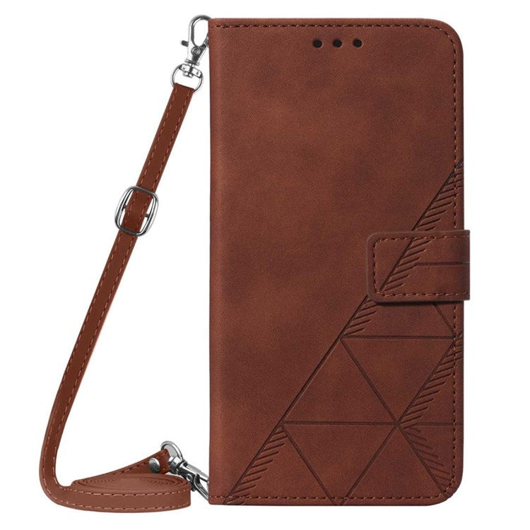 YB Imprinting Series-2 for Google Pixel 7 Stand Wallet Case PU Leather Imprinting Lines Cover with Shoulder Strap - Brown