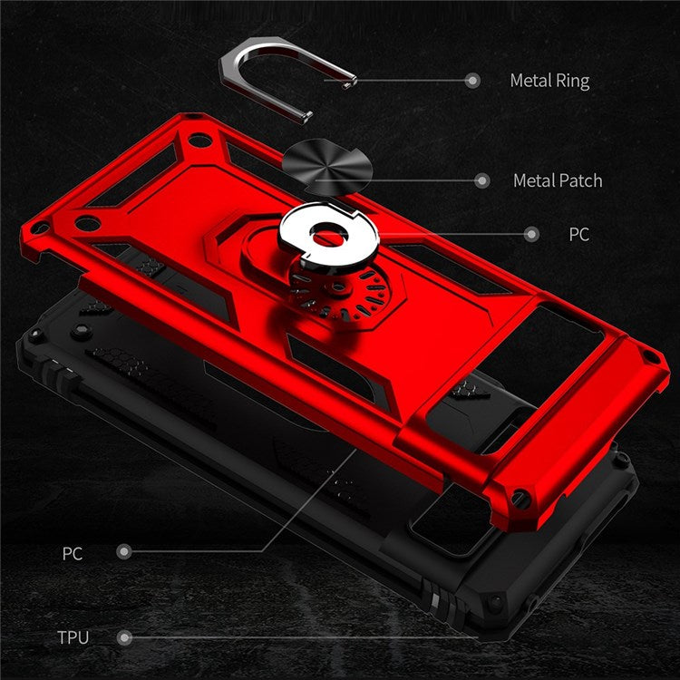 For Google Pixel 7 Military Grade Shockproof Anti-scratch Ring Kickstand PC + TPU Hybrid Phone Case Protector - Red