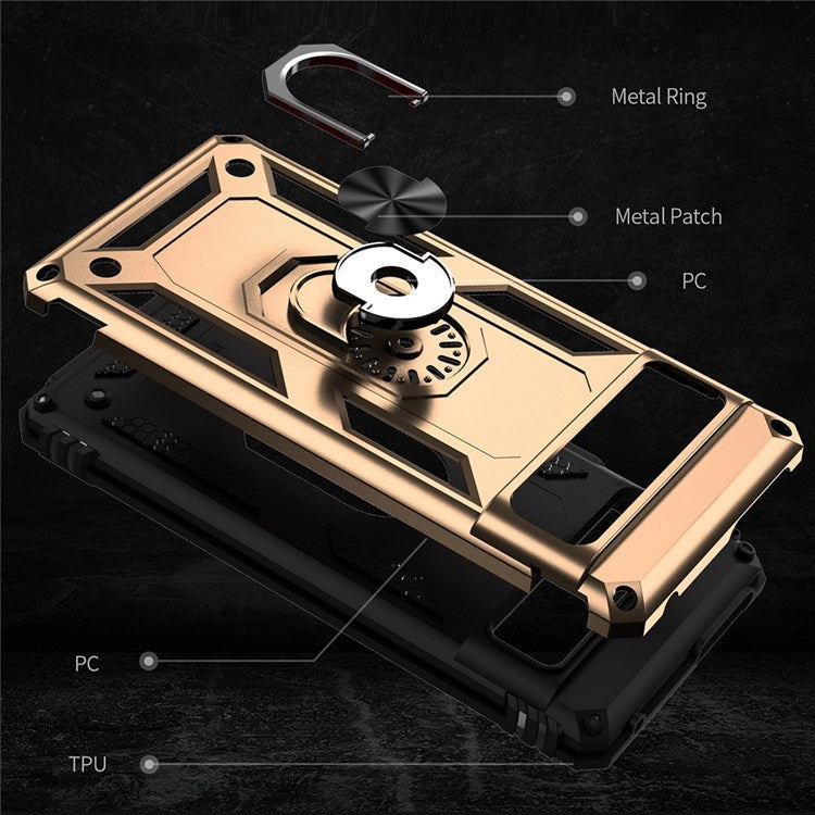 For Google Pixel 7 Military Grade Shockproof Anti-scratch Ring Kickstand PC + TPU Hybrid Phone Case Protector - Gold