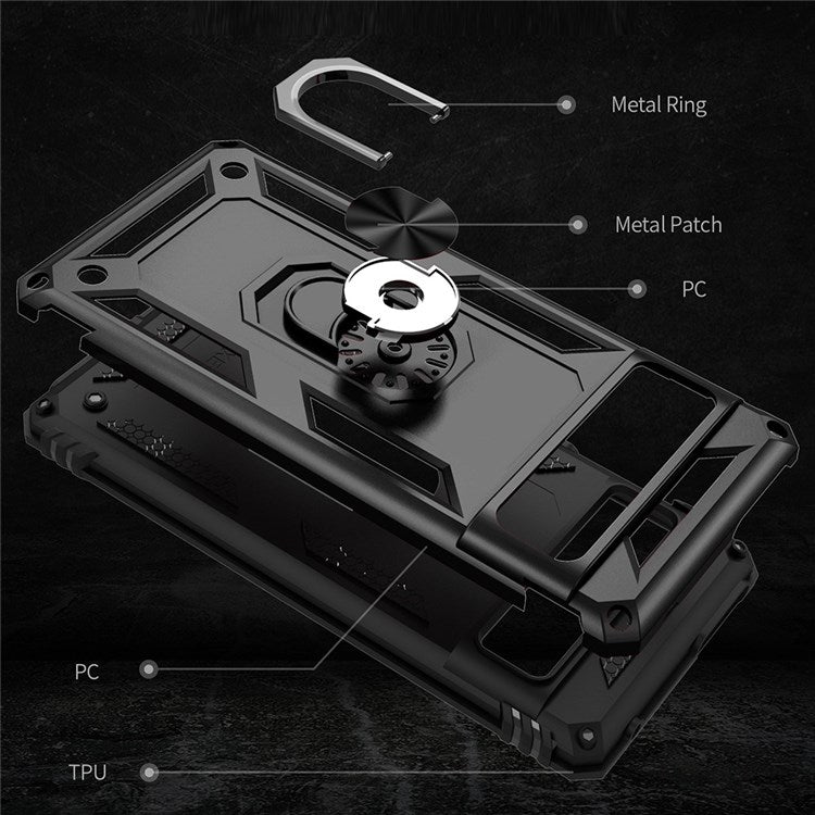 For Google Pixel 7 Pro 5G Phone Case, Bump Proof Hard PC Soft TPU Protective Cover Kickstand - Black