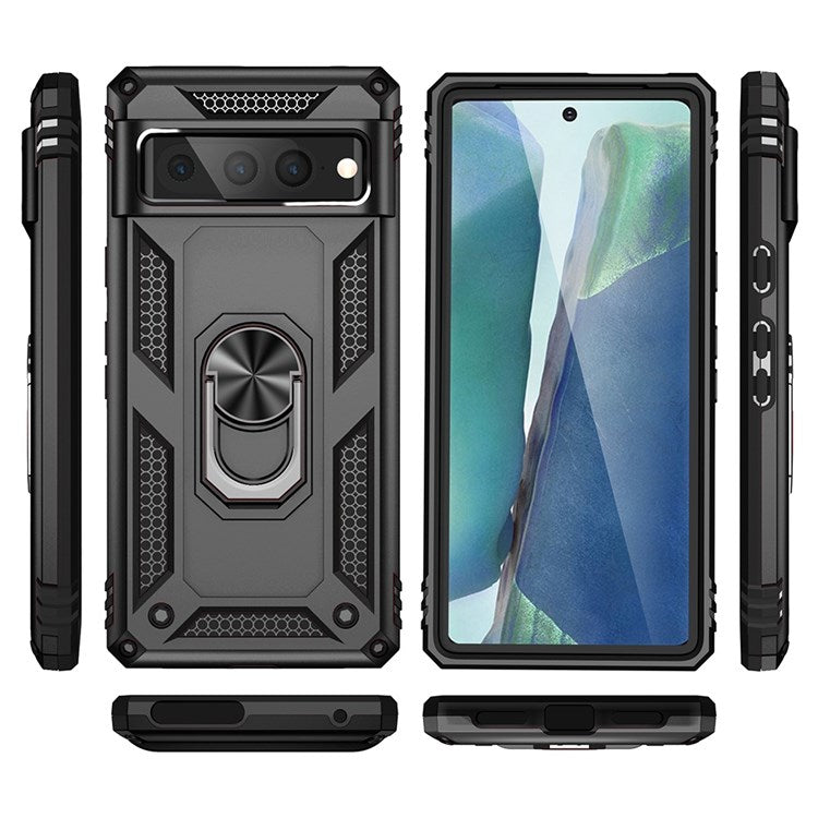 For Google Pixel 7 Pro 5G Phone Case, Bump Proof Hard PC Soft TPU Protective Cover Kickstand - Black