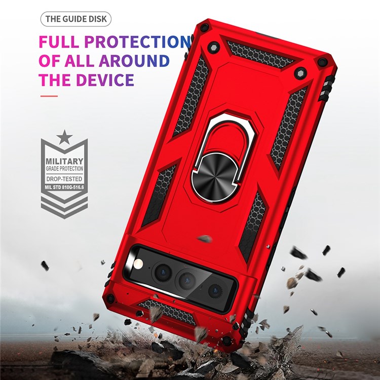 For Google Pixel 7 Pro 5G Phone Case, Bump Proof Hard PC Soft TPU Protective Cover Kickstand - Red