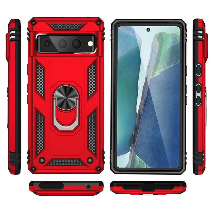 For Google Pixel 7 Pro 5G Phone Case, Bump Proof Hard PC Soft TPU Protective Cover Kickstand - Red