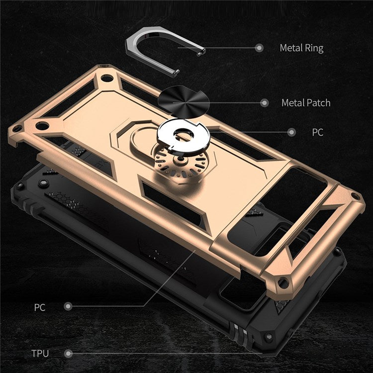 For Google Pixel 7 Pro 5G Phone Case, Bump Proof Hard PC Soft TPU Protective Cover Kickstand - Gold