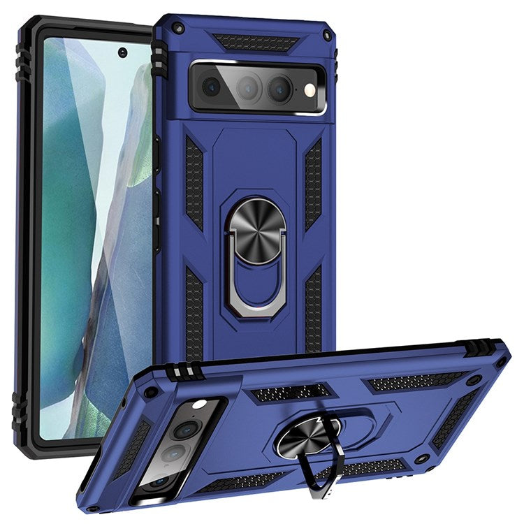 For Google Pixel 7 Pro 5G Phone Case, Bump Proof Hard PC Soft TPU Protective Cover Kickstand - Blue