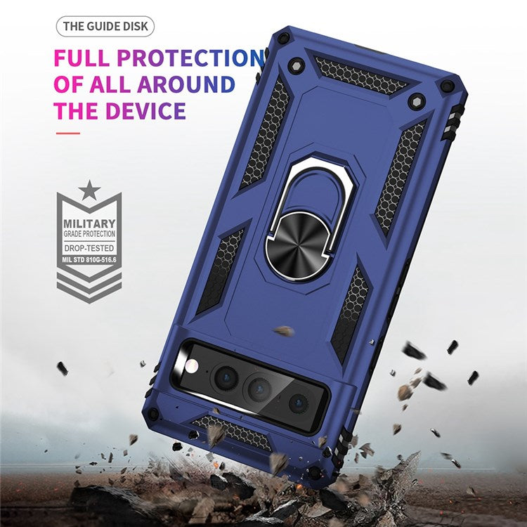 For Google Pixel 7 Pro 5G Phone Case, Bump Proof Hard PC Soft TPU Protective Cover Kickstand - Blue