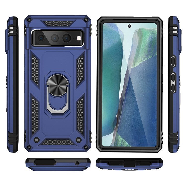 For Google Pixel 7 Pro 5G Phone Case, Bump Proof Hard PC Soft TPU Protective Cover Kickstand - Blue