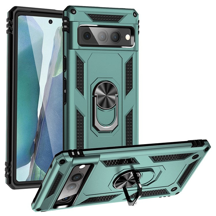 For Google Pixel 7 Pro 5G Phone Case, Bump Proof Hard PC Soft TPU Protective Cover Kickstand - Blackish Green