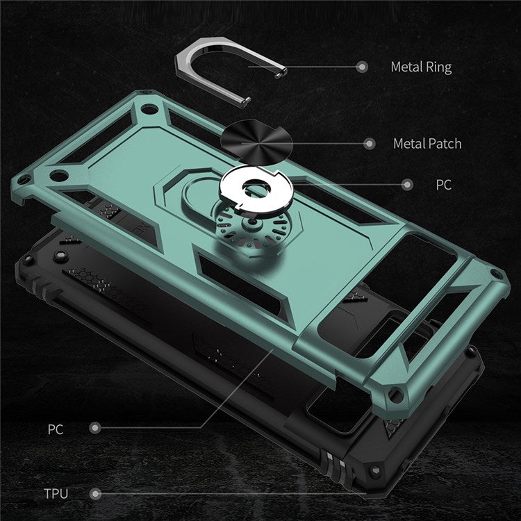 For Google Pixel 7 Pro 5G Phone Case, Bump Proof Hard PC Soft TPU Protective Cover Kickstand - Blackish Green