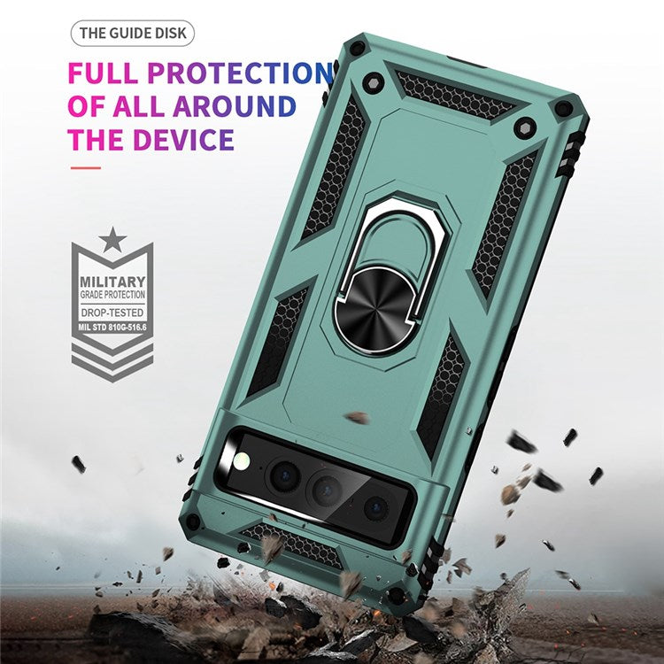 For Google Pixel 7 Pro 5G Phone Case, Bump Proof Hard PC Soft TPU Protective Cover Kickstand - Blackish Green