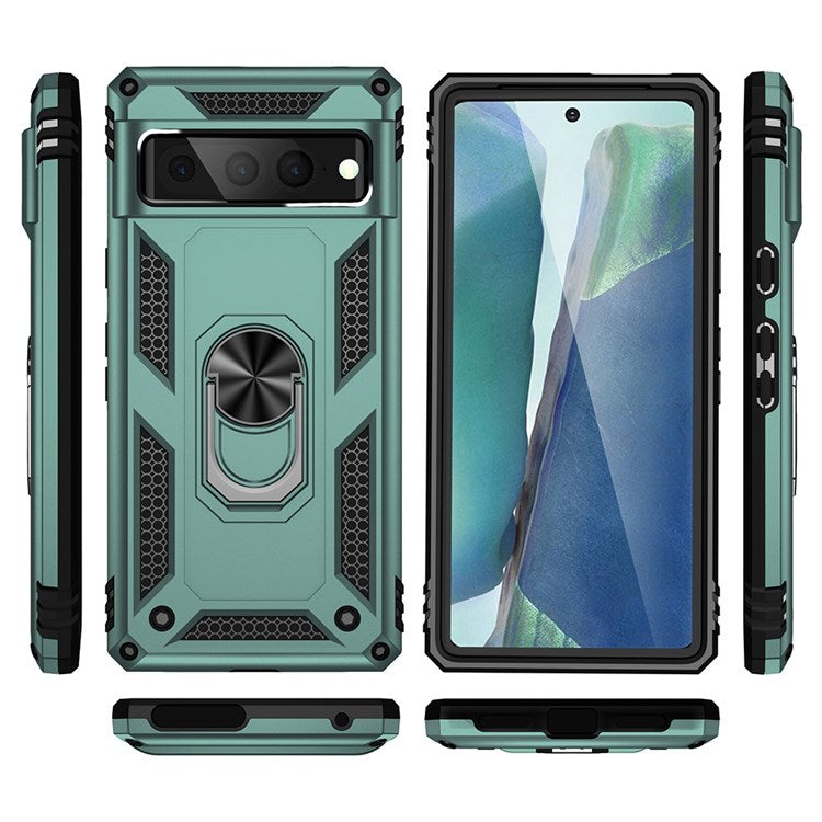 For Google Pixel 7 Pro 5G Phone Case, Bump Proof Hard PC Soft TPU Protective Cover Kickstand - Blackish Green