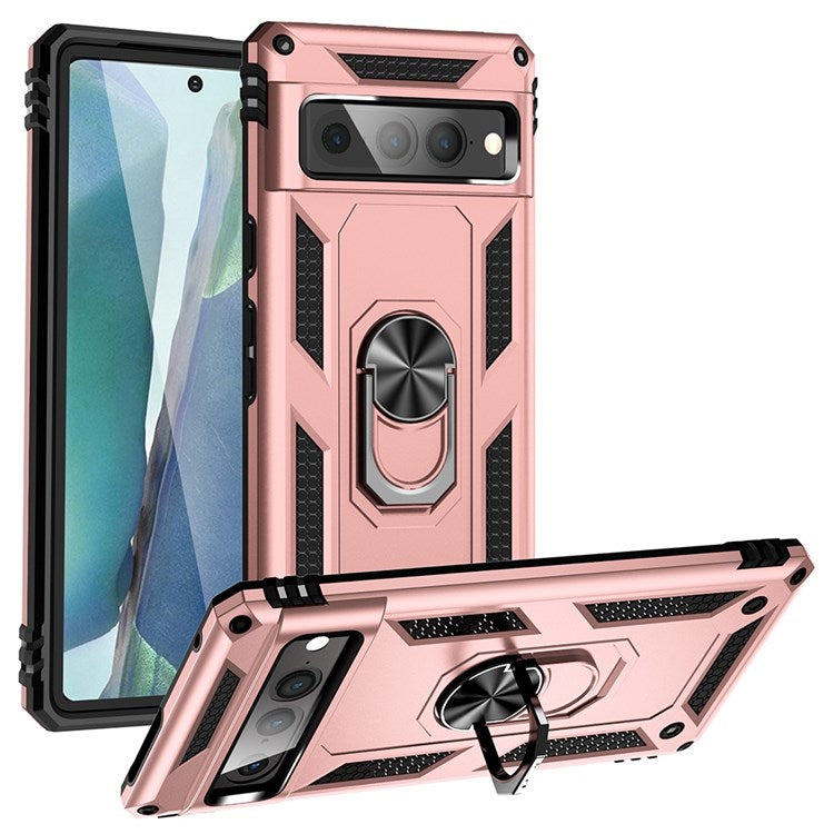 For Google Pixel 7 Pro 5G Phone Case, Bump Proof Hard PC Soft TPU Protective Cover Kickstand - Rose Gold