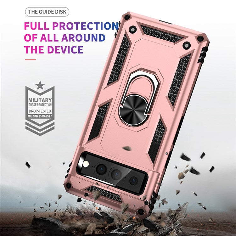 For Google Pixel 7 Pro 5G Phone Case, Bump Proof Hard PC Soft TPU Protective Cover Kickstand - Rose Gold