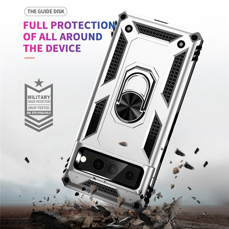 For Google Pixel 7 Pro 5G Phone Case, Bump Proof Hard PC Soft TPU Protective Cover Kickstand - Silver