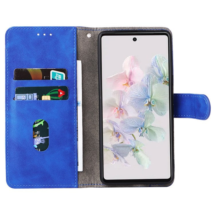 For Google Pixel 7 Pro 5G Phone Case Skin-touch Feeling PU Leather + TPU Stand Wallet Phone Cover - Blue