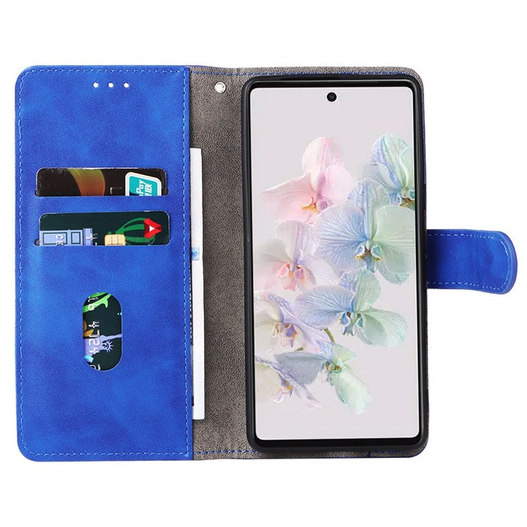 For Google Pixel 7 Skin-touch Feeling PU Leather + TPU Phone Cover Stand Wallet Shell Mobile Phone Case - Blue