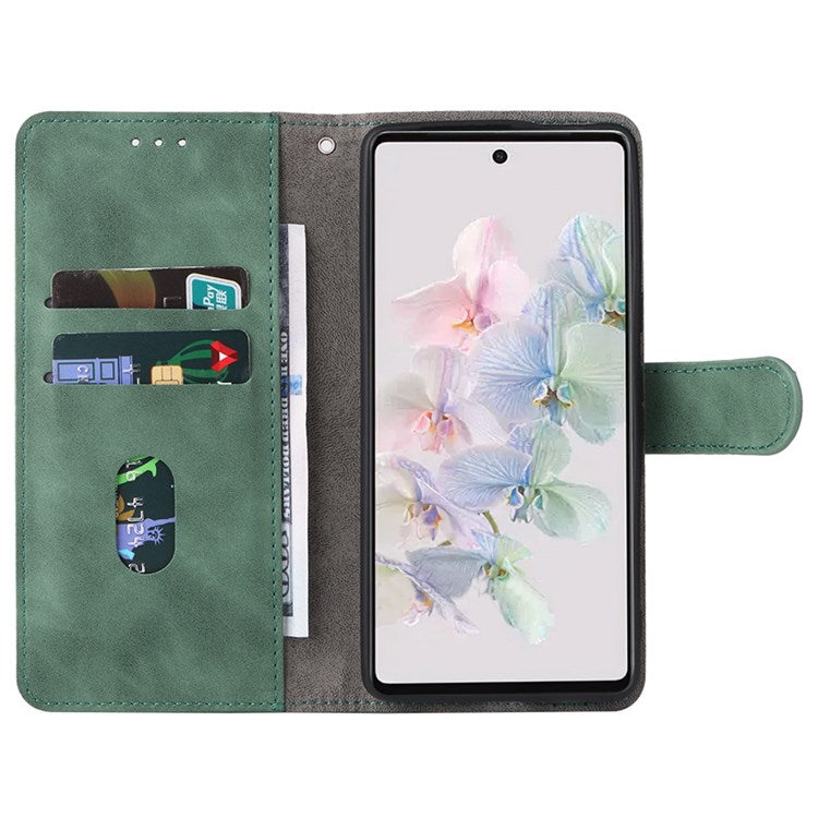 For Google Pixel 7 Skin-touch Feeling PU Leather + TPU Phone Cover Stand Wallet Shell Mobile Phone Case - Green