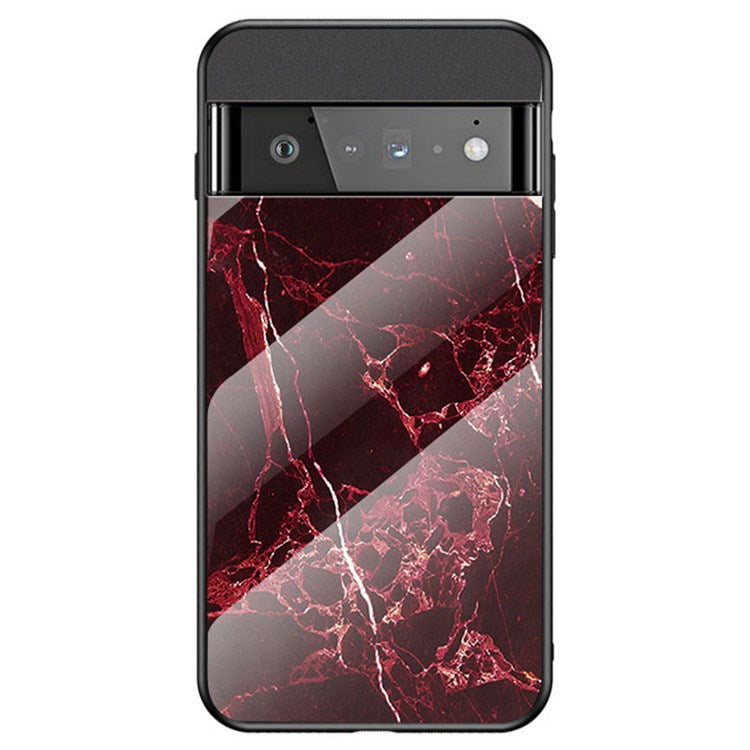 For Google Pixel 7 Pro 5G Marble Pattern Protective Phone Case Tempered Glass + PC + TPU Shockproof Shell - Blood Red Marble