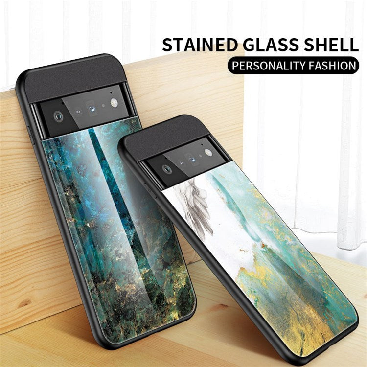 For Google Pixel 7 Pro 5G Marble Pattern Protective Phone Case Tempered Glass + PC + TPU Shockproof Shell - Blood Red Marble