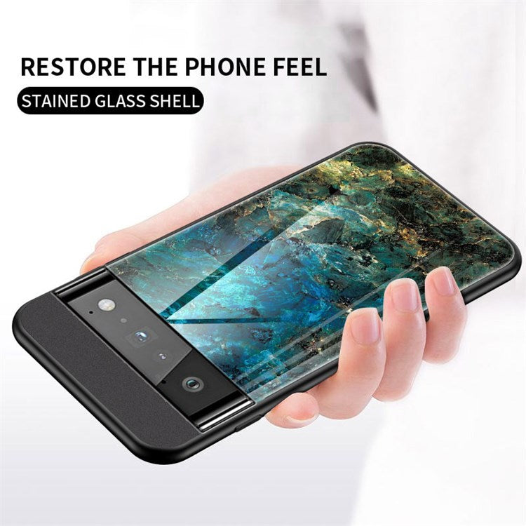 For Google Pixel 7 Pro 5G Marble Pattern Protective Phone Case Tempered Glass + PC + TPU Shockproof Shell - Blood Red Marble