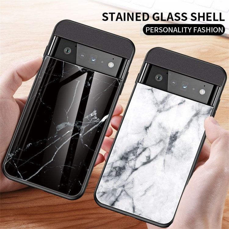 For Google Pixel 7 Pro 5G Marble Pattern Protective Phone Case Tempered Glass + PC + TPU Shockproof Shell - Blood Red Marble