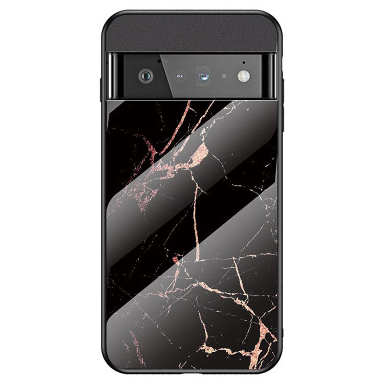 For Google Pixel 7 Pro 5G Marble Pattern Protective Phone Case Tempered Glass + PC + TPU Shockproof Shell - Gold Black Marble