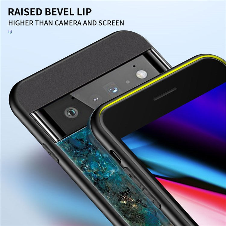 For Google Pixel 7 Pro 5G Marble Pattern Protective Phone Case Tempered Glass + PC + TPU Shockproof Shell - Gold Black Marble