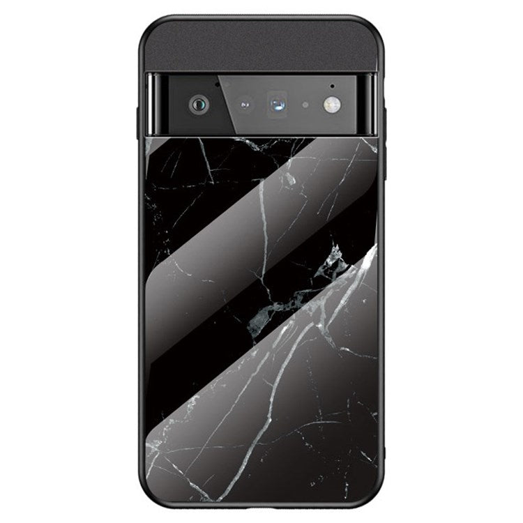 For Google Pixel 7 Pro 5G Marble Pattern Protective Phone Case Tempered Glass + PC + TPU Shockproof Shell - Black Marble