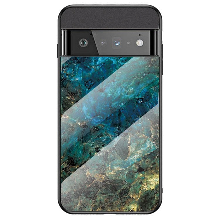 For Google Pixel 7 Pro 5G Marble Pattern Protective Phone Case Tempered Glass + PC + TPU Shockproof Shell - Emerald Marble