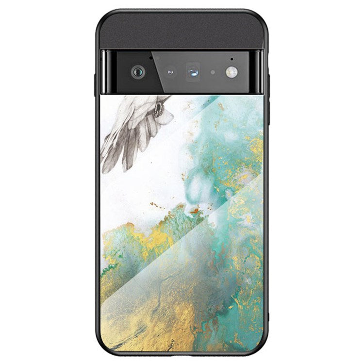 For Google Pixel 7 Pro 5G Marble Pattern Protective Phone Case Tempered Glass + PC + TPU Shockproof Shell - Flying Pigeon Marble