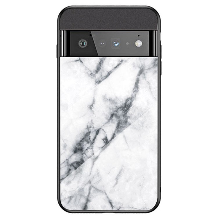 For Google Pixel 7 Pro 5G Marble Pattern Protective Phone Case Tempered Glass + PC + TPU Shockproof Shell - White Marble