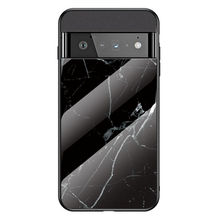 For Google Pixel 7 Mobile Phone Case Marble Pattern Tempered Glass + PC + TPU Anti-scratch Cellphone Cover - Black Marble