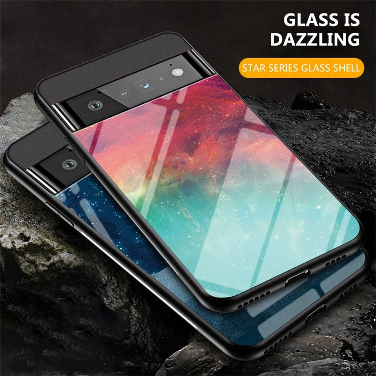 For Google Pixel 7 Starry Sky Pattern Tempered Glass Back+Hard PC+TPU Protective Cover - Dream Starry Sky