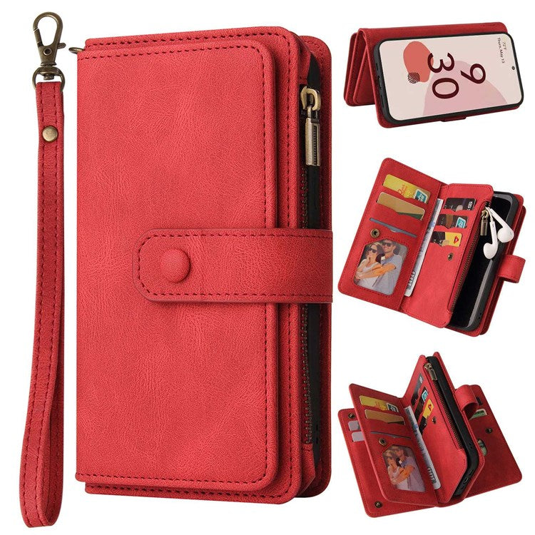 For Google Pixel 7 Pro 5G KT Multi-Functional Series-2 Wallet Case Skin-touch Leather Stand Phone Cover with Wrist Strap - Red