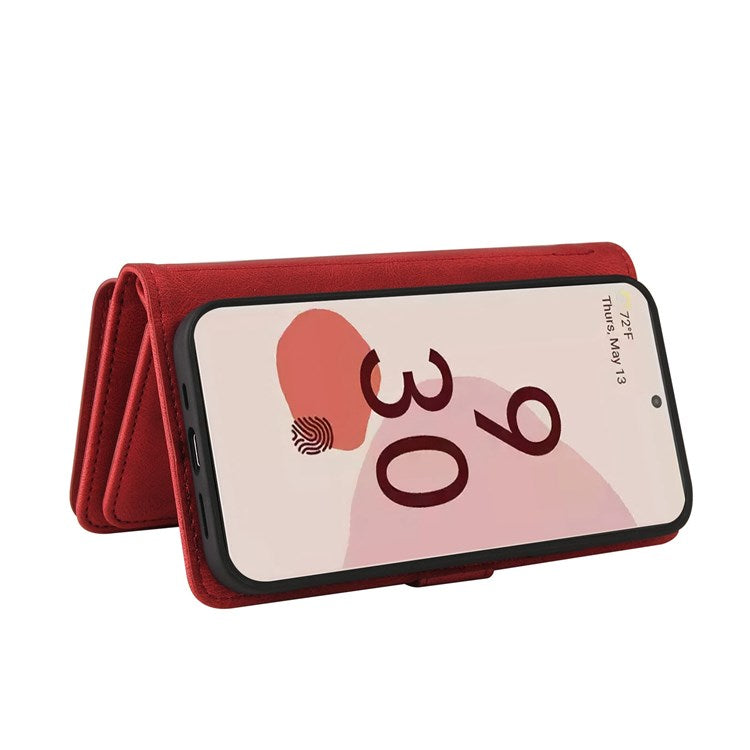 For Google Pixel 7 Pro 5G KT Multi-Functional Series-2 Wallet Case Skin-touch Leather Stand Phone Cover with Wrist Strap - Red