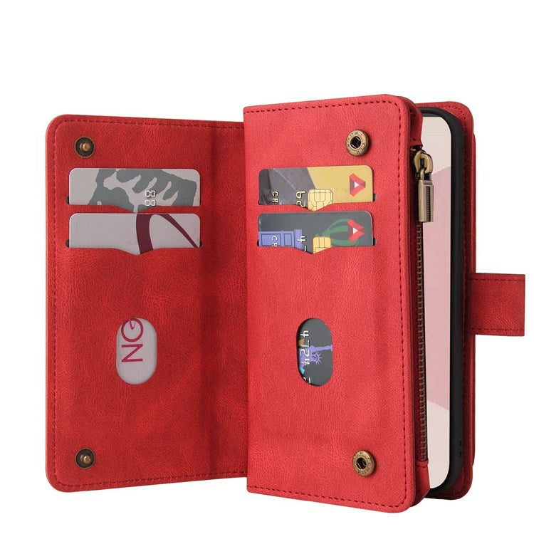 For Google Pixel 7 Pro 5G KT Multi-Functional Series-2 Wallet Case Skin-touch Leather Stand Phone Cover with Wrist Strap - Red