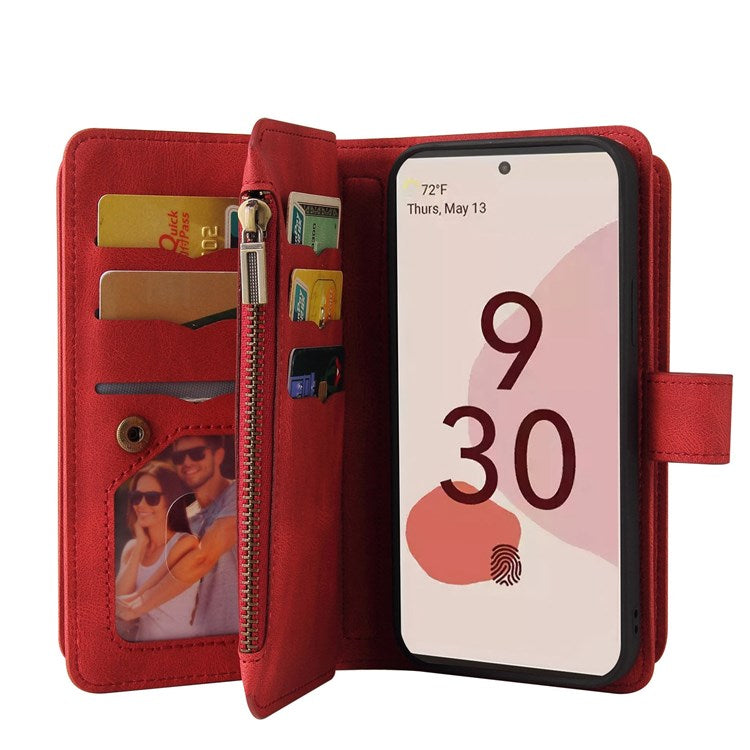 For Google Pixel 7 Pro 5G KT Multi-Functional Series-2 Wallet Case Skin-touch Leather Stand Phone Cover with Wrist Strap - Red