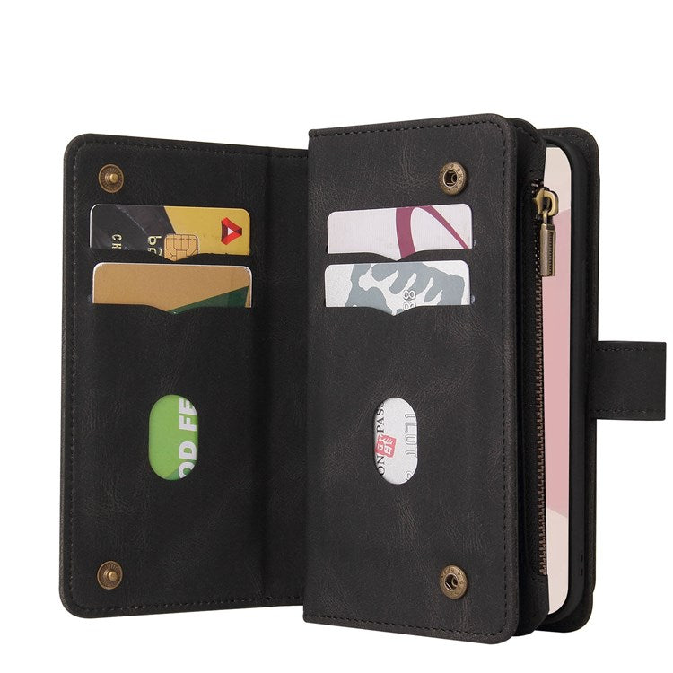 For Google Pixel 7 Pro 5G KT Multi-Functional Series-2 Wallet Case Skin-touch Leather Stand Phone Cover with Wrist Strap - Black