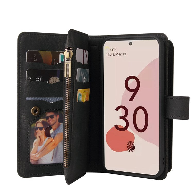 For Google Pixel 7 Pro 5G KT Multi-Functional Series-2 Wallet Case Skin-touch Leather Stand Phone Cover with Wrist Strap - Black