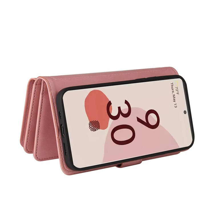 For Google Pixel 7 Pro 5G KT Multi-Functional Series-2 Wallet Case Skin-touch Leather Stand Phone Cover with Wrist Strap - Pink