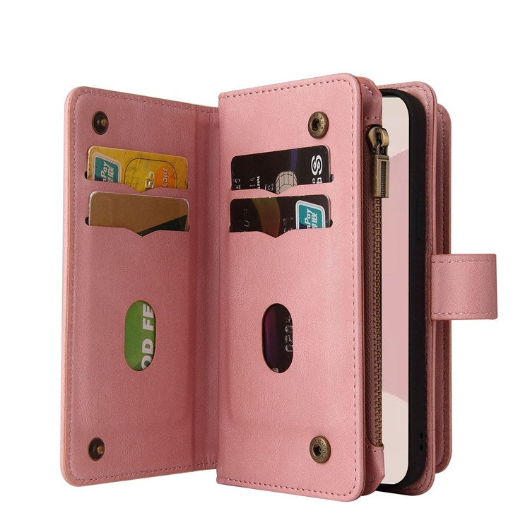 For Google Pixel 7 Pro 5G KT Multi-Functional Series-2 Wallet Case Skin-touch Leather Stand Phone Cover with Wrist Strap - Pink