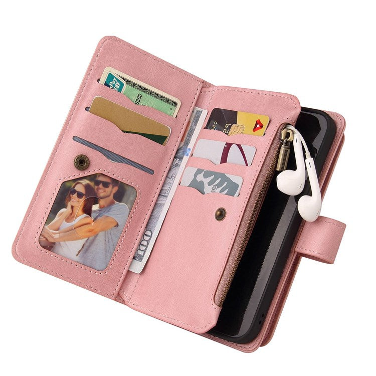 For Google Pixel 7 Pro 5G KT Multi-Functional Series-2 Wallet Case Skin-touch Leather Stand Phone Cover with Wrist Strap - Pink