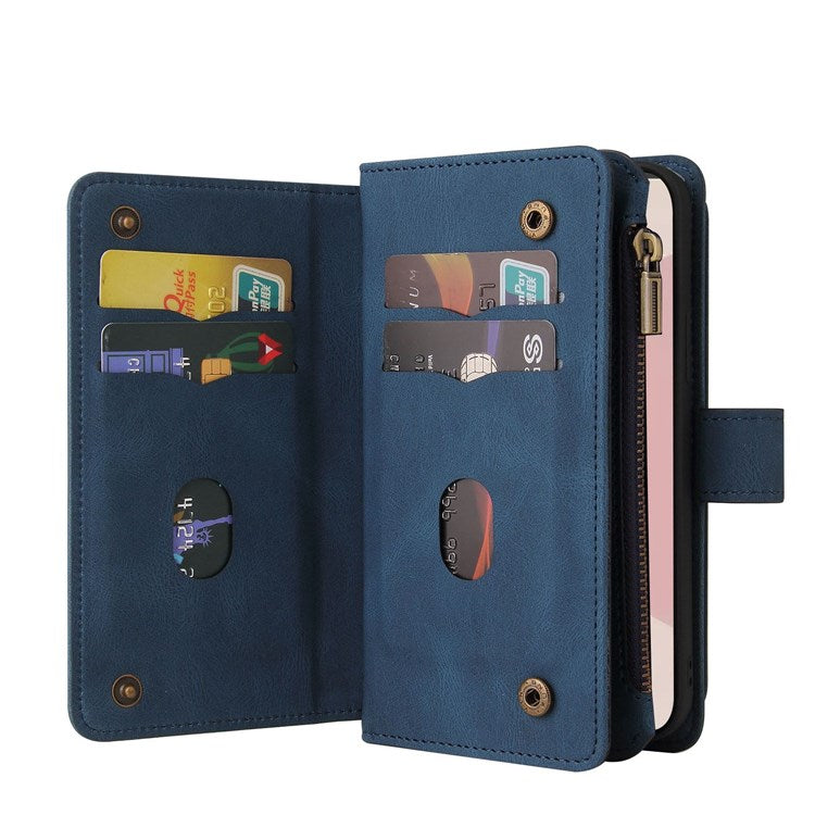 For Google Pixel 7 Pro 5G KT Multi-Functional Series-2 Wallet Case Skin-touch Leather Stand Phone Cover with Wrist Strap - Blue