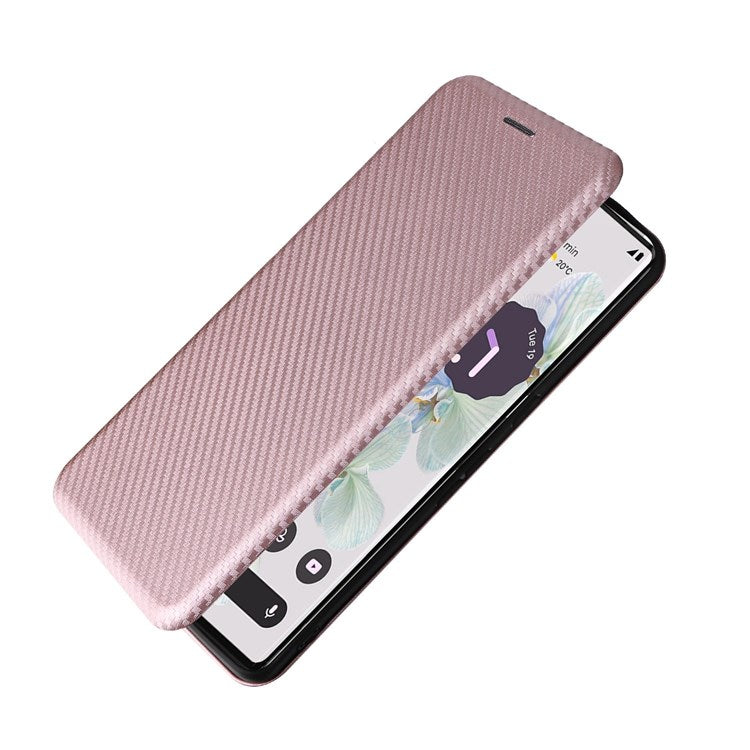 For Google Pixel 7 Pro 5G PU Leather Carbon Fiber Texture Cover Card Holder Stand Smartphone Protector - Rose Gold