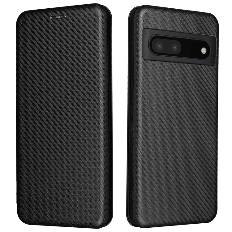 For Google Pixel 7 Pro 5G PU Leather Carbon Fiber Texture Cover Card Holder Stand Smartphone Protector - Black