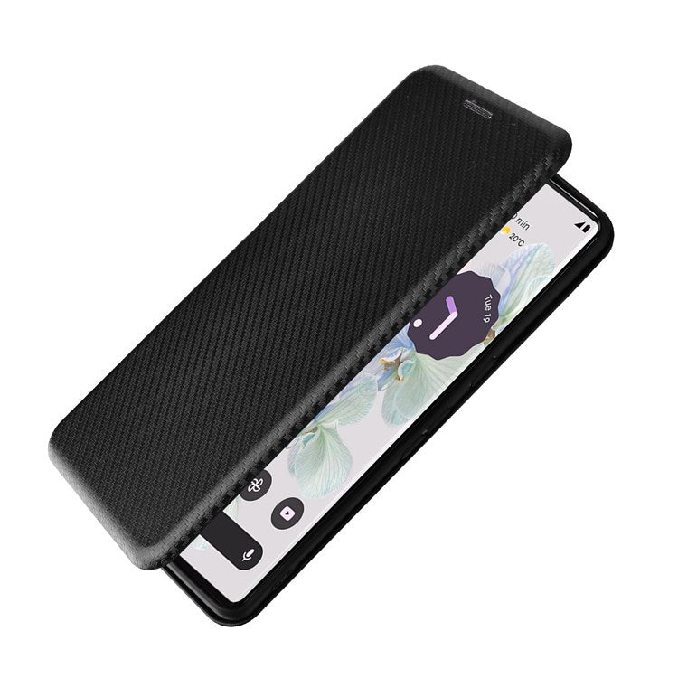 For Google Pixel 7 Pro 5G PU Leather Carbon Fiber Texture Cover Card Holder Stand Smartphone Protector - Black