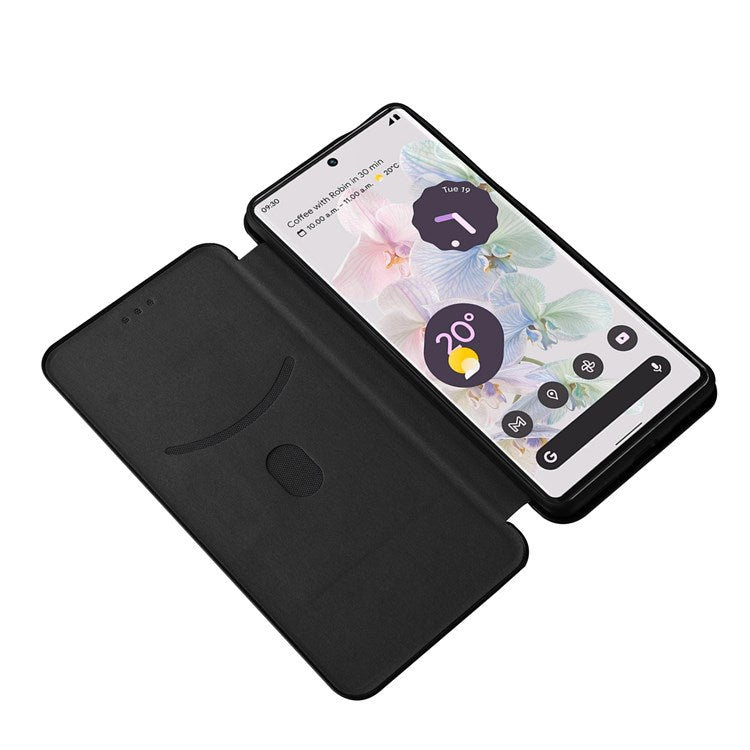 For Google Pixel 7 Pro 5G PU Leather Carbon Fiber Texture Cover Card Holder Stand Smartphone Protector - Black