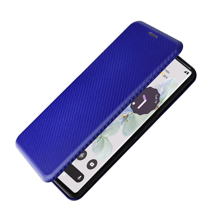 For Google Pixel 7 Pro 5G PU Leather Carbon Fiber Texture Cover Card Holder Stand Smartphone Protector - Blue