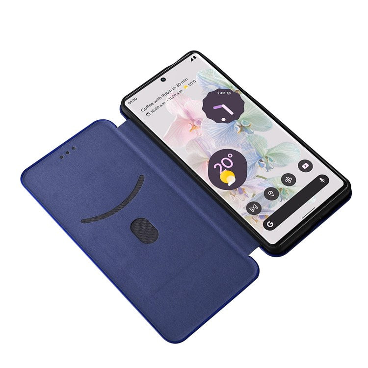 For Google Pixel 7 Pro 5G PU Leather Carbon Fiber Texture Cover Card Holder Stand Smartphone Protector - Blue