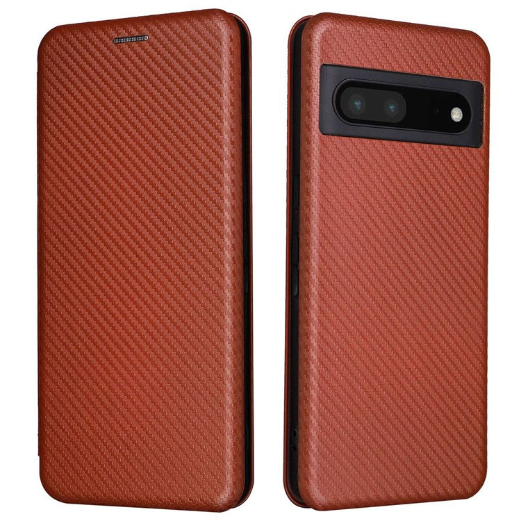 For Google Pixel 7 Pro 5G PU Leather Carbon Fiber Texture Cover Card Holder Stand Smartphone Protector - Orange